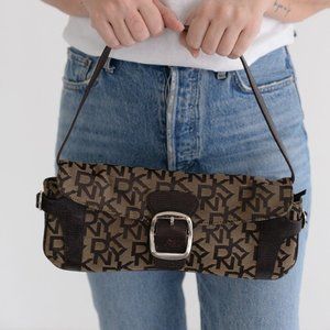 Vintage  Y2K DKNY Brown Monogram Baguette Shoulder Bag Purse